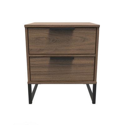 Beijing 2 Drawer Compact Bedside Cabinet In Carini Walnut (Ready Assembled) from B&Q
