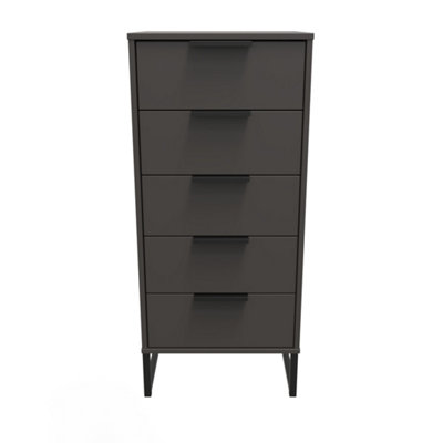 Beijing 5 Drawer Tall Bedside Cabinet In Graphite (Ready Assembled) from B&Q