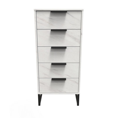Beijing 5 Drawer Tall Bedside Cabinet In Marble (Ready Assembled) from B&Q