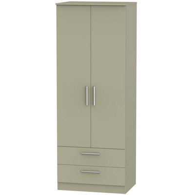 Trent Tall 2 Drawer Wardrobe In Mushroom Gloss & Mushroom Matt (Ready Assembled) from B&Q