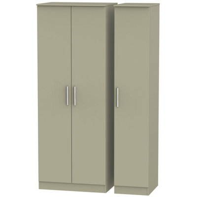  - Trent Tall Triple Plain Wardrobe In Mushroom Gloss & Mushroom Matt (Ready Assembled)