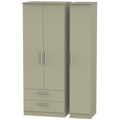  - Trent Tall Triple 2 Drawer Wardrobe In Mushroom Gloss & Mushroom Matt (Ready Assembled)