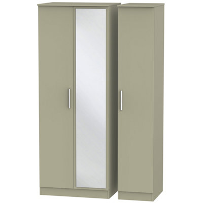  - Trent Tall Triple Mirrored Wardrobe In Mushroom Gloss & Mushroom Matt (Ready Assembled)
