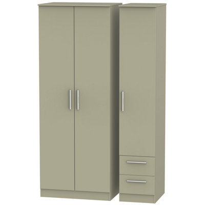  - Trent Tall Triple Side Drawer Wardrobe In Mushroom Gloss & Mushroom Matt (Ready Assembled)