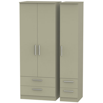  - Trent Tall Triple 4 Drawer Wardrobe In Mushroom Gloss & Mushroom Matt (Ready Assembled)