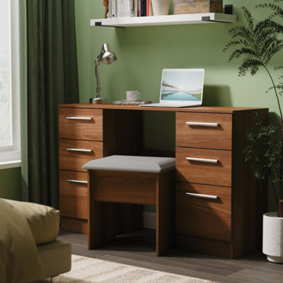 Trent 6 Drawer Kneehole Desk In Noche Walnut (Ready Assembled) from B&Q