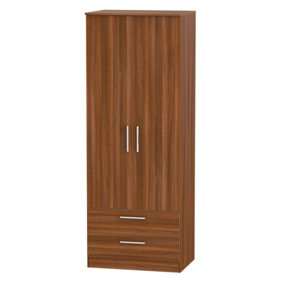  - Trent Tall 2 Drawer Wardrobe In Noche Walnut (Ready Assembled)