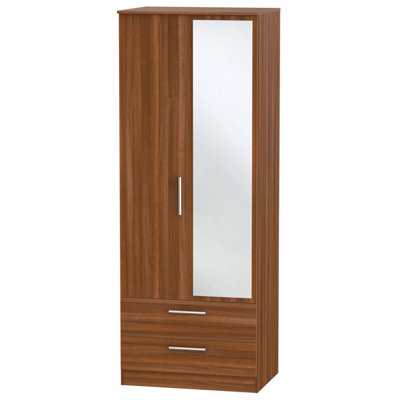  - Trent Tall 2 Drawer Mirrored Wardrobe In Noche Walnut (Ready Assembled)