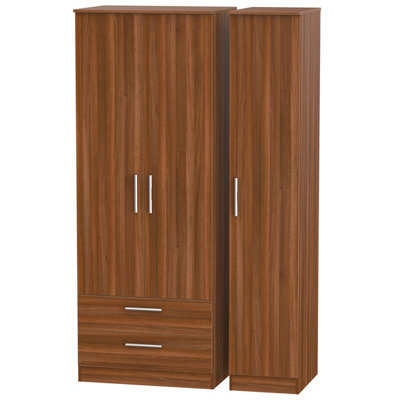  - Trent Tall Triple 2 Drawer Wardrobe In Noche Walnut (Ready Assembled)