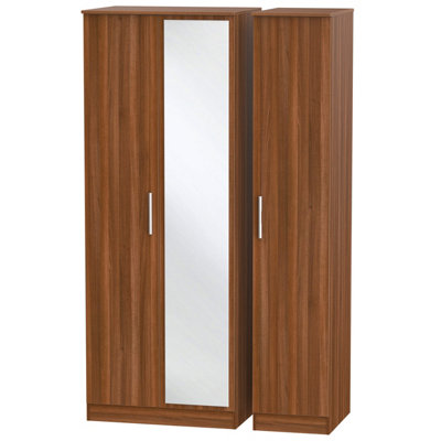  - Trent Tall Triple Mirrored Wardrobe In Noche Walnut (Ready Assembled)
