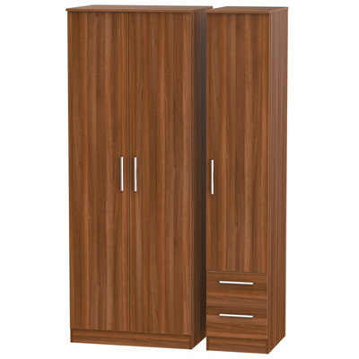  - Trent Tall Triple Side Drawer Wardrobe In Noche Walnut (Ready Assembled)