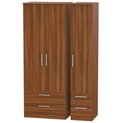  - Trent Tall Triple 4 Drawer Wardrobe In Noche Walnut (Ready Assembled)