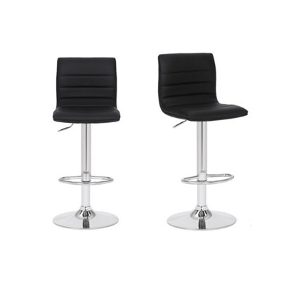 Lamboro Set Of 2 Aldo Black Bar StoolsSwivel Faux Leather Kitchen Breakfast Stools from B&Q