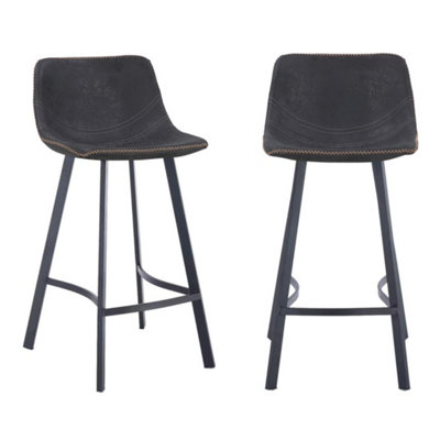 Lamboro Antico Tall Bistro Bar Stools Set Of 2 Black Faux Leather Fixed Height from B&Q