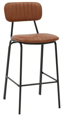 Lamboro Belluno Brown Kitchen Bar Stool With Faux Leather Seat & Fixed Metal Legs from B&Q
