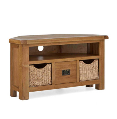 Zelah Oak 105Cm Corner Tv Unit With BasketsFully Assembled By Roseland Furniture from B&Q