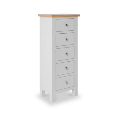 Farro Grey 5 Drawer Tallboy Chest Fully AssembledPainted With Oak Top By Roseland Furniture from B&Q