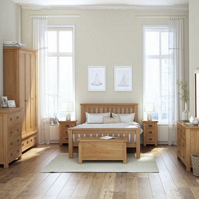 Zelah Oak Slatted 5Ft King Size Bed Frame With Headboard & FootboardBy Roseland Furniture from B&Q