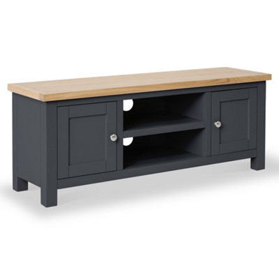 Farro Charcoal Grey 120Cm Large Tv UnitFully AssembledPainted With Oak Top By Roseland Furniture from B&Q