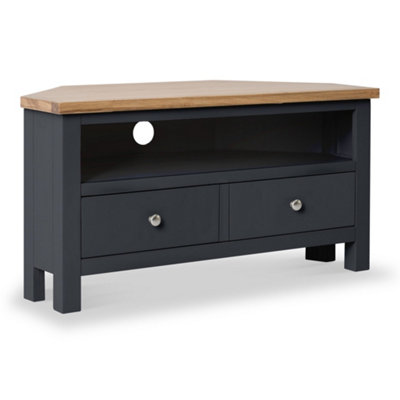 Farro Charcoal Grey 90Cm Corner Tv  UnitFully AssembledPainted With Oak Top By Roseland Furniture from B&Q