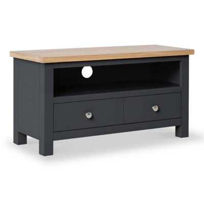 Farro Charcoal Grey 90Cm Small Tv UnitFully AssembledPainted With Oak Top By Roseland Furniture from B&Q