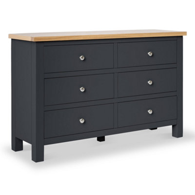 Farro Charcoal 6 Drawer Chest Fully AssembledPainted With Oak Top By Roseland Furniture from B&Q