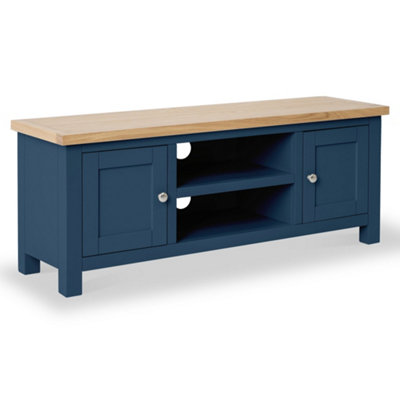 Farro Navy Blue 120Cm Large Tv UnitFully AssembledPainted With Oak Top By Roseland Furniture from B&Q