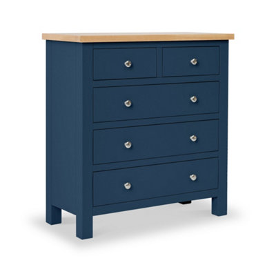 Farro Navy 2 Over 3 Chest Of Drawers Fully AssembledPainted With Oak Top By Roseland Furniture from B&Q