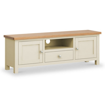 Farro Cream 140Cm Wide Tv UnitFully AssembledPainted With Oak Top By Roseland Furniture from B&Q