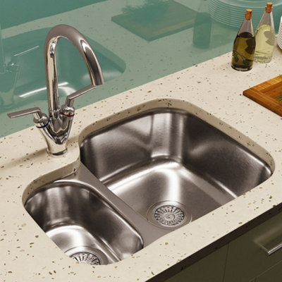 Astini Renzo 1.5 Bowl Brushed Stainless Steel Undermount Kitchen Sink & Tap Lhsb from B&Q