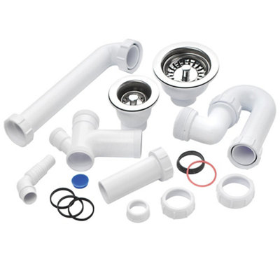 Astini 1.5 Bowl Waste & 2-Bowl Plumbing Kit (No Overflow)Stainless Steel Basket Strainers from B&Q