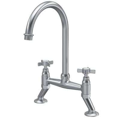 Astini Victoria Brushed Nickel Twin Crosshead Kitchen Sink Bridge Mixer Tap from B&Q