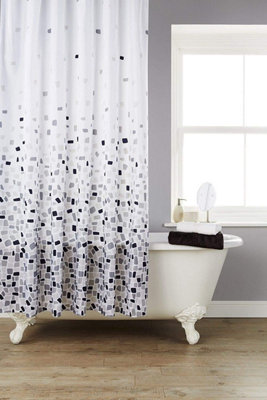 KAV Mosaic Patterned Polyester 180 X 180Cm Shower Curtain (Grey Mosaic) from B&Q