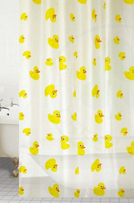 Kav Peva Kids Yellow Duck Shower Curtain With 12 Hooks Waterproof And Durable 180X180Cm For Children's Bathroom Pack Of 2 from B&Q