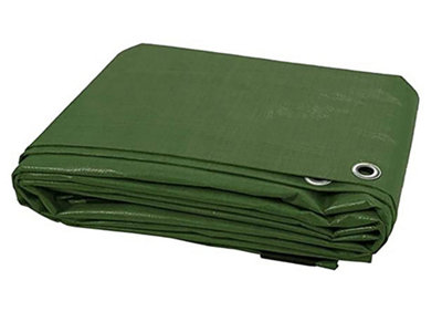 Kav Green 3.60 X 5.40 MetersWaterproof Tarpaulin Universal Covering Garden Site Ground Sheet With Eyelets 120 Gsm from B&Q