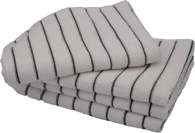 Kav 12 Pieces Soft Microfiber Tea And Dish Towels-Super Absorbent And Lint Free Kitchen Towel With White And Grey Stripe (45X65Cm)