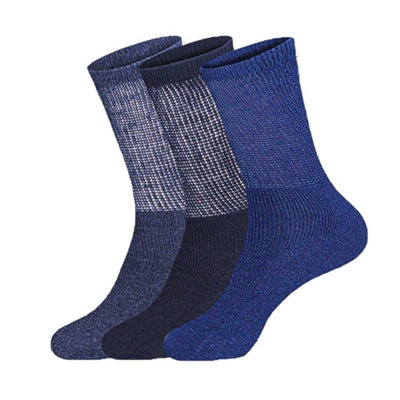 Kav Extra Wide Comfort Fit Pack Of 3 Diabetic Socks For Swollen Legs, Mens Foot Care Uk 7-11 Cotton Rich Gentle, Multicolour