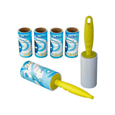 B&Q -  Disposable Sticky Lint Roller With 5 Rolls60 Sheets Each 300 Sheets Total- Assorted Color Handle Cat Dog Animal Fur Remover