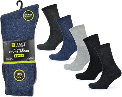 Kav Big Foot Mens 5 Pack Premium Denim Sports SocksUk 12-14Moisture Wicking Cotton Polyester BlendCushionedBreathable from B&Q
