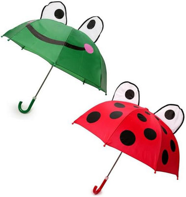 Kav Kids Striped Dome UmbrellaLightweightAuto-OpenWindproof & Waterproof Parasol For Boys & GirlsFrog & Ladybug from B&Q