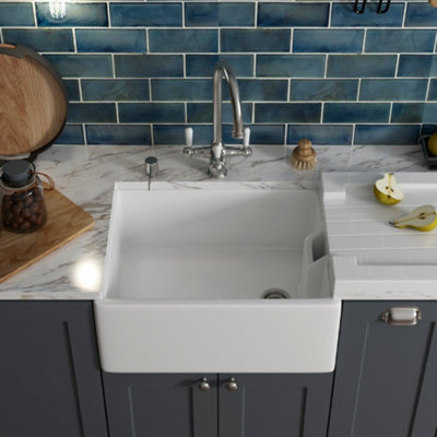Astini Belfast 100 1.0 Bowl White Ceramic Kitchen Sink & Chrome Strainer Waste from B&Q