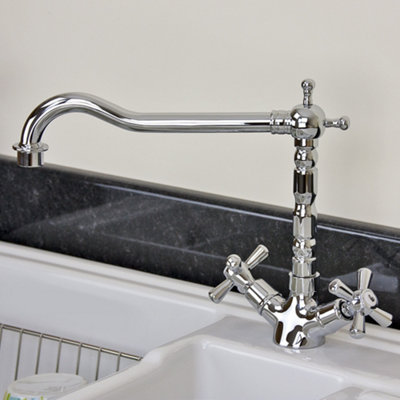 B&Q -  Traditional Chrome Twin Handle Kitchen Sink Mixer Tap