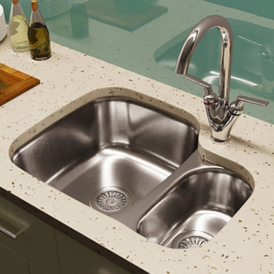 Astini Renzo 1.5-Bowl Undermount Brushed Stainless Steel Kitchen Sink Rhsb600 X 460 X 185mm15-Year Guarantee from B&Q