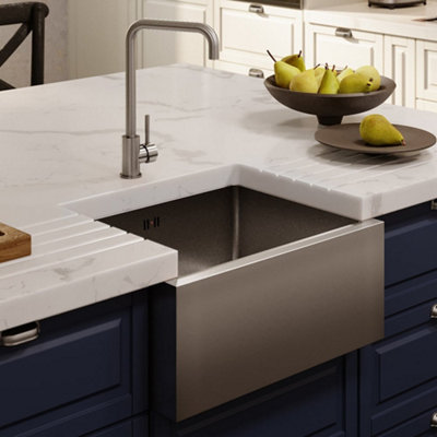 B&Q -  Belfast 600 1.0 Bowl Brushed Stainless Steel Kitchen Sink & Waste