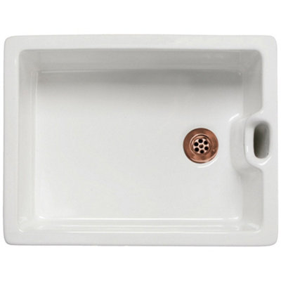 Astini Belfast 100 Fireclay Sit-On 1-Bowl White Ceramic Kitchen Sink With 65mm Plug Waste (15Yr Guarantee) from B&Q
