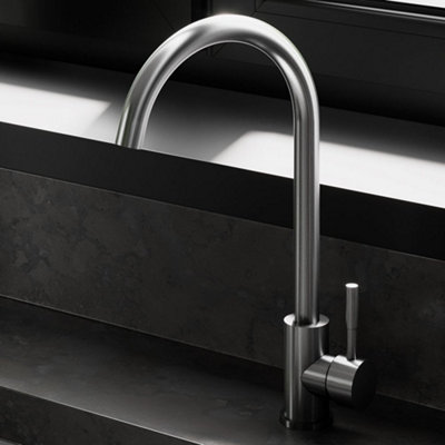 Astini Echo Single-Lever Kitchen Sink Mixer TapBrushed Steel FinishSwivel Or Swan-NeckCeramic Valve15-Year Guarantee. from B&Q