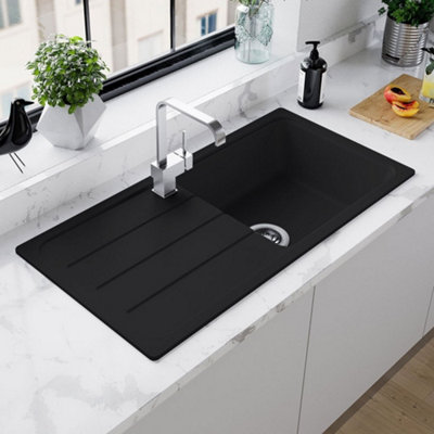 Astini Elmo 100L Reversible 1-Bowl Granite Composite Sink1000 X 500 mm Matt Black from B&Q