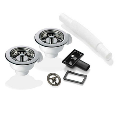 Astini 2X 90mm Basket Strainer Waste And Overflow KitPair For 2-Bowl Sinks (Brushed Or Polished) from B&Q