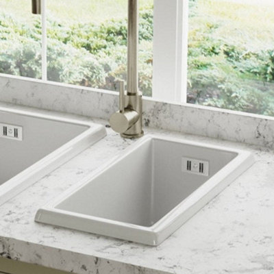 Astini Hampton 50 0.5 Bowl Bronze Ceramic Inset Or Undermount Kitchen Sink With 90mm Waste from B&Q