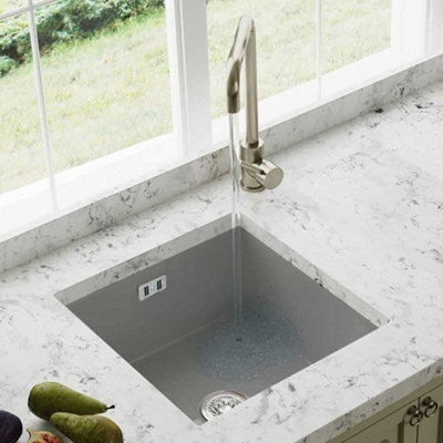 Astini Hampton 100 1.0 Bowl Matt Grey Ceramic Undermount Kitchen Sink & Waste from B&Q